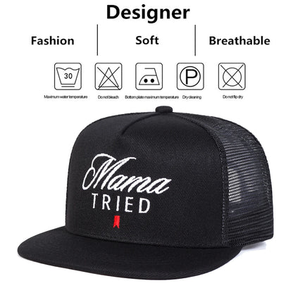 Unisex Mama TRIED Letter Embroidery Hip-Hop Net Hats Snapback Caps Baseball Caps Sunscreen Hat
