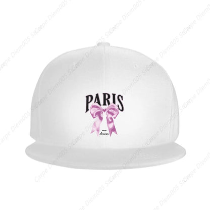 Paris Chic Snapback Cap With Purple Heart-Shaped Ribbon Print 2d