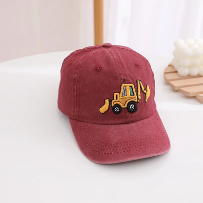 School Kids Baseball Hats Bulldozer Excavator Embroidered Boys
