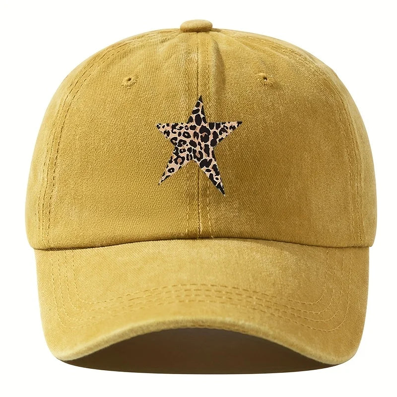 Retro Imitation Baseball Cap With Leopard Print Star Design For Leisure Outdoor Travel