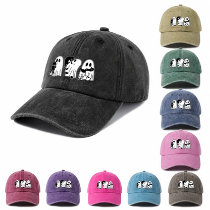Vintage Washed Ghosts Holding Black Cats Graphic Baseball Cap