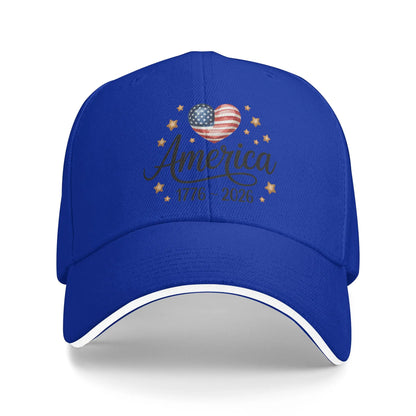 Flag Heart 1776 2026 July 4th 250th Birthday Sun Baseball Cap