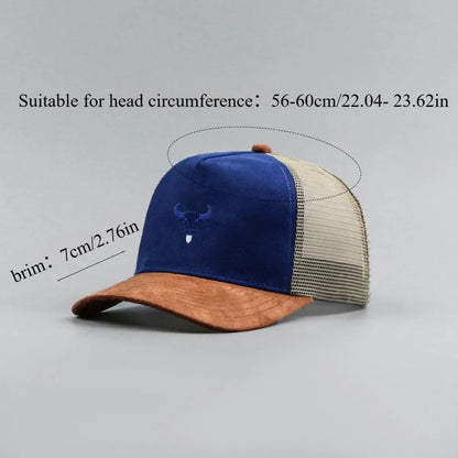 Blue Bull Head Print Unisex Mesh Suede Baseball Hat