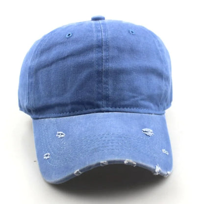 Solid Distressed Perforated Mesh Washed Baseball Cap