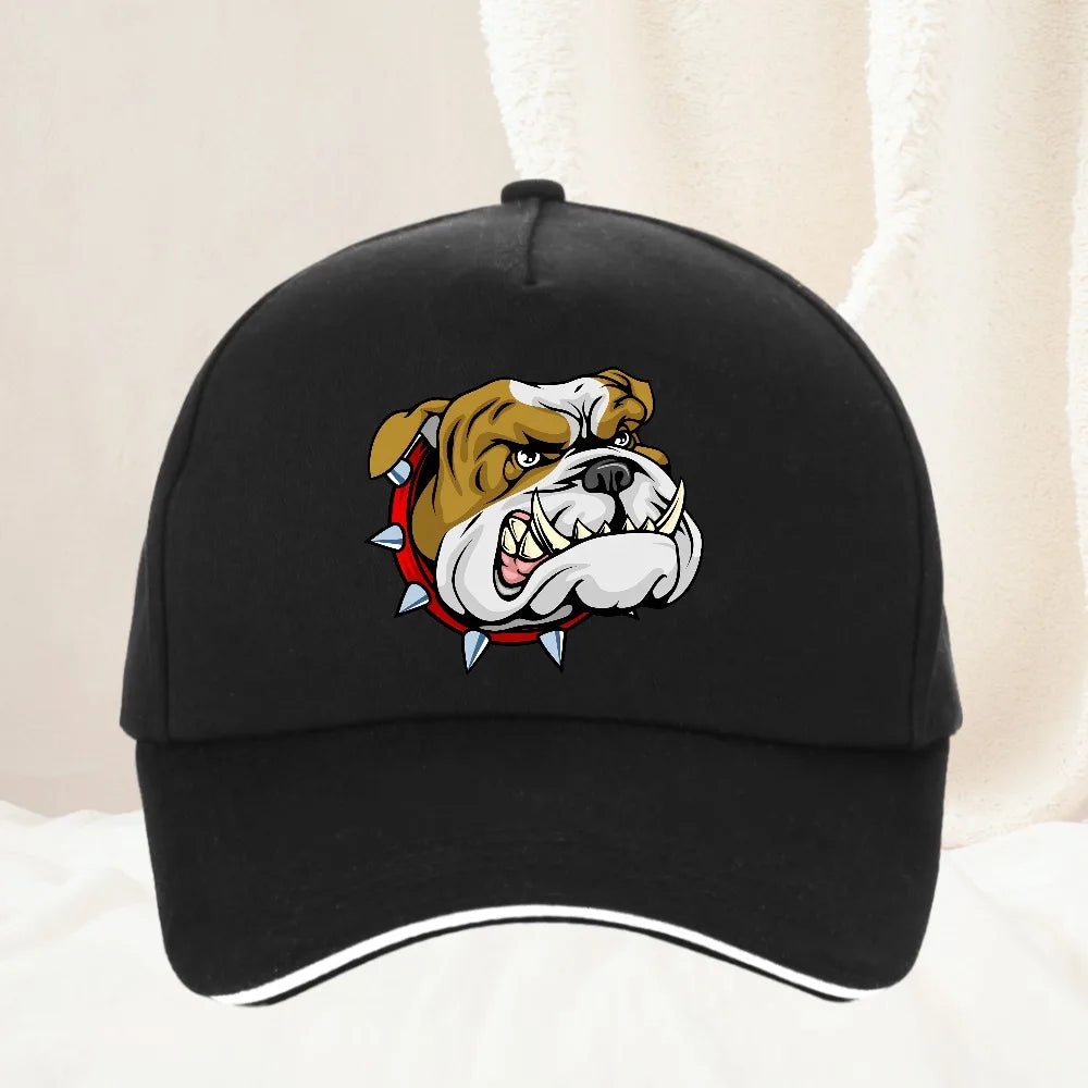 Super Angry Dog Stick Bully Bulldog Cartoon Man Baseball Cap