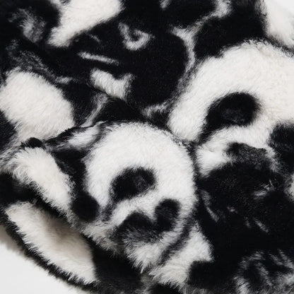 Panda Print Faux Fur Bucket Hat Winter Cap For Women Men