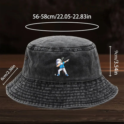 A Limited Edition Washed Bucket Hat Featuring a Cartoon Golf Figure Print Design