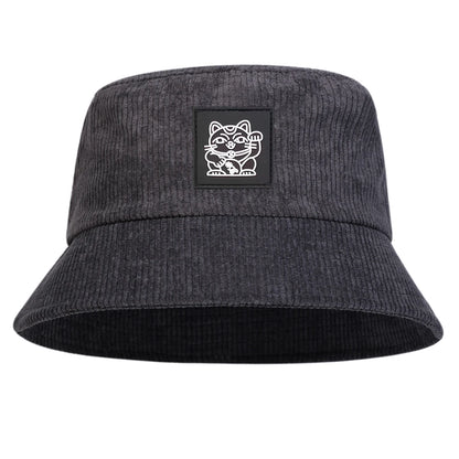 Unisex Lucky Cat Label Personality corduroy Bucket Hats Fisherman Caps Outdoor