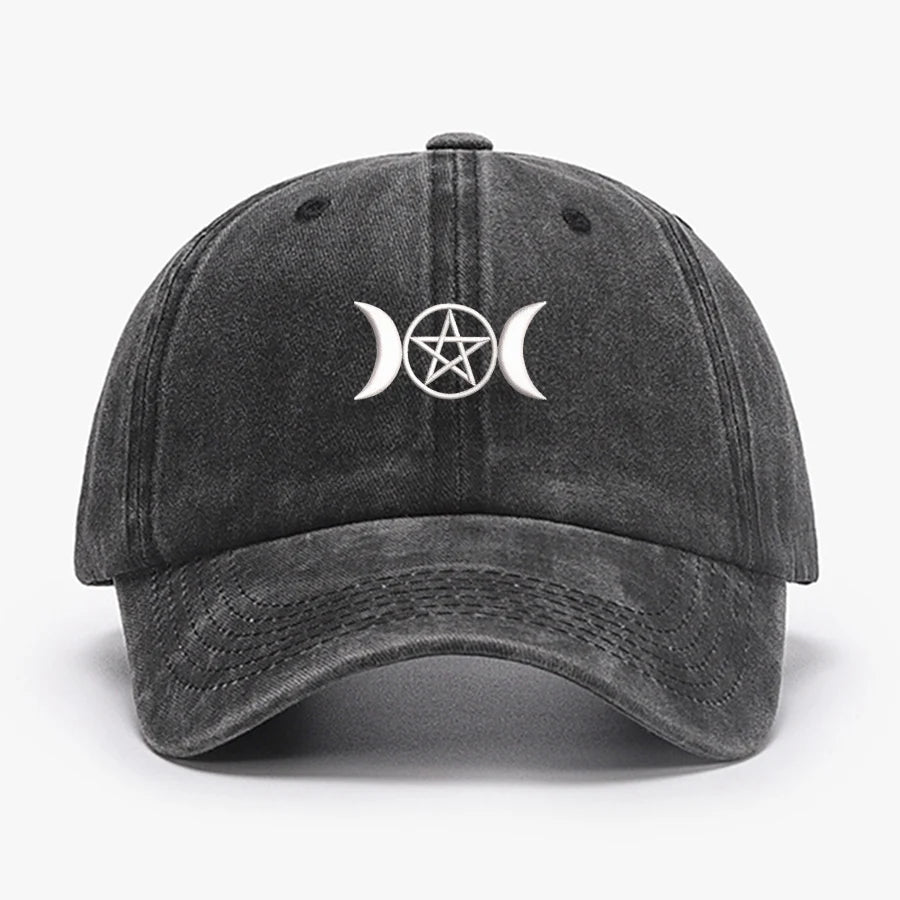 Embroidered Triple Moon Pentacle Wash Cotton Soft Baseball Caps