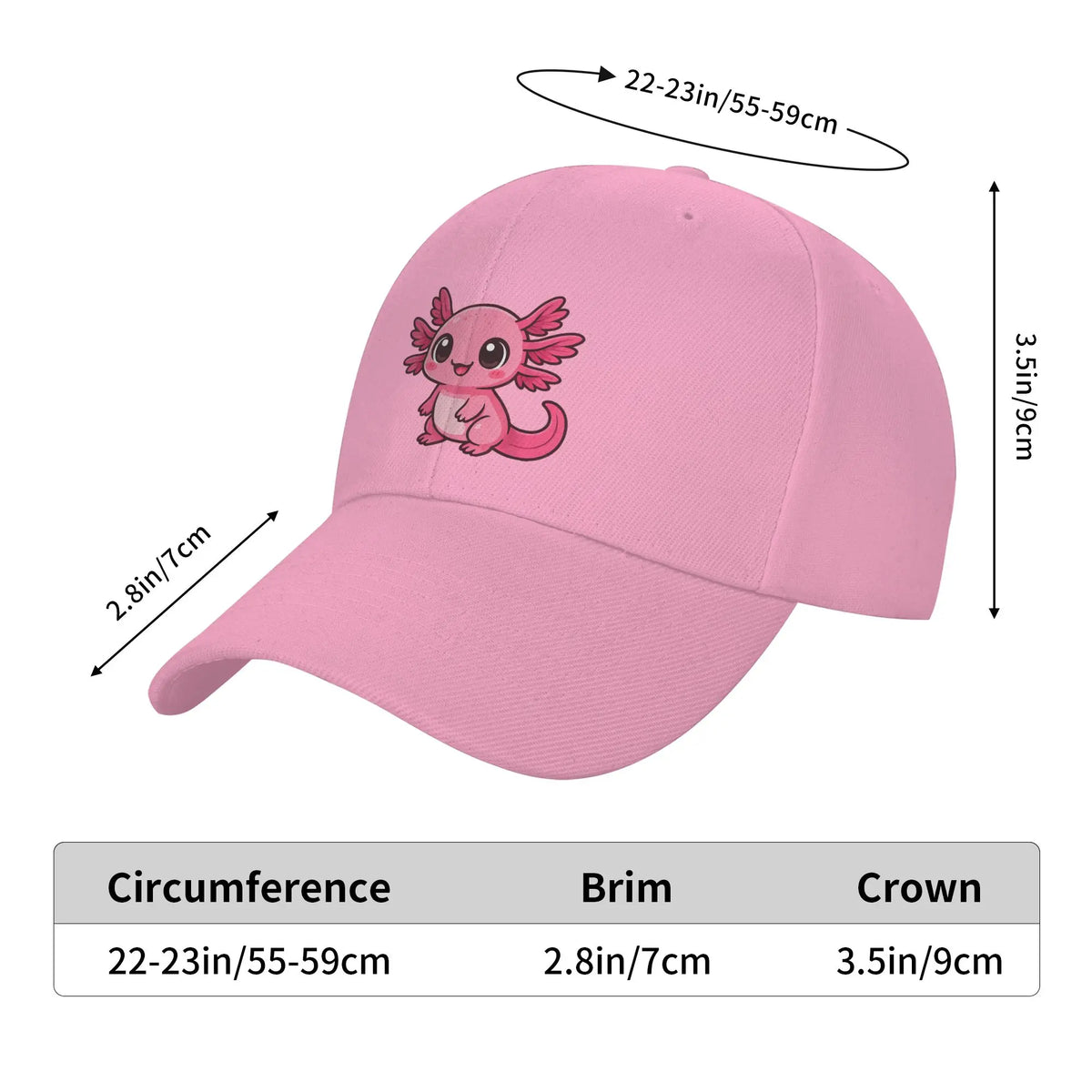 Cute Kawaii Pink Axolotl for Axolotl Lovers Casual Baseball Cap