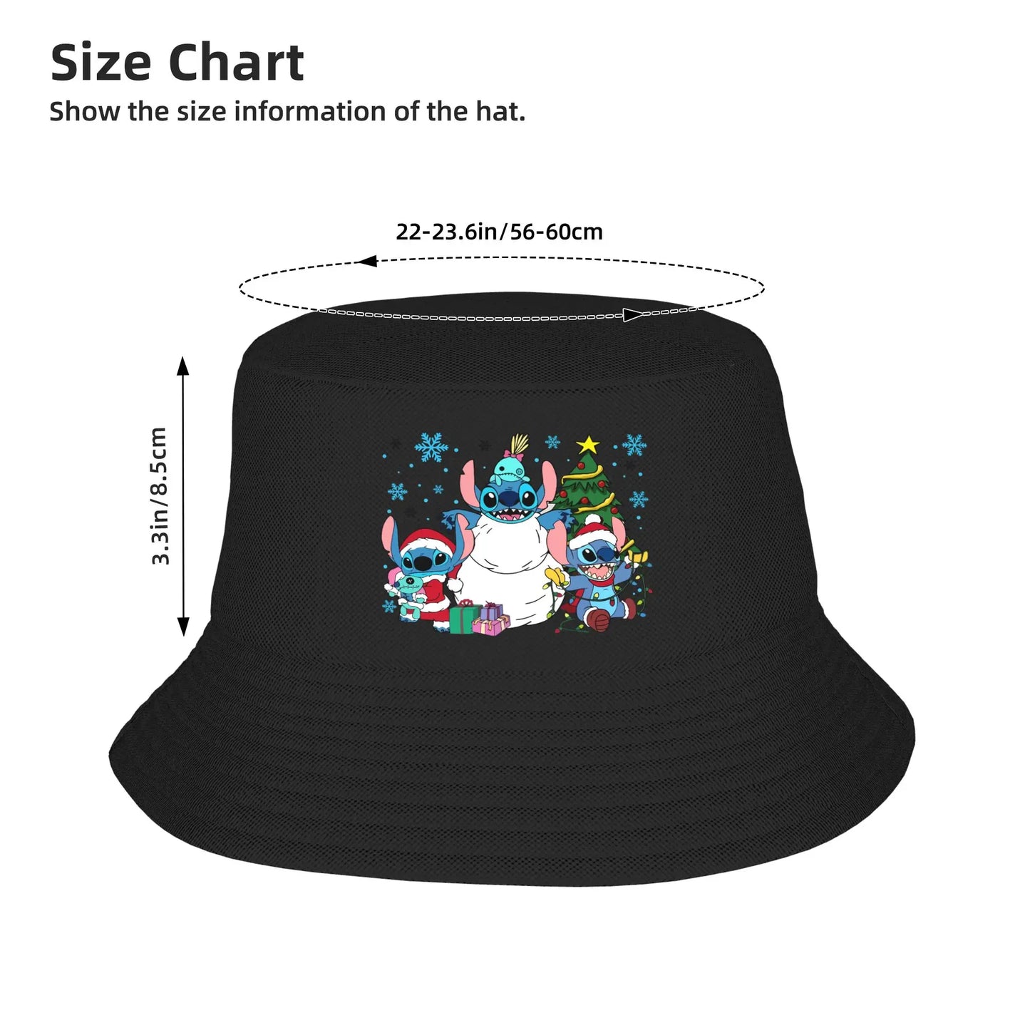 Unisex Bucket Hat Lilo And Stitch Christmas Summer Travel Headwear