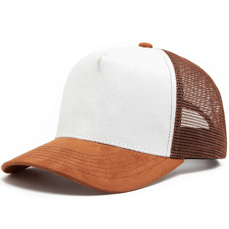 New Summer Suede Trucker Hat Men Mesh Baseball Cap