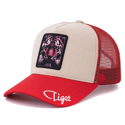 Mesh Cap Lion Pattern Patch Design Suede Hat Animal Baseball Cap