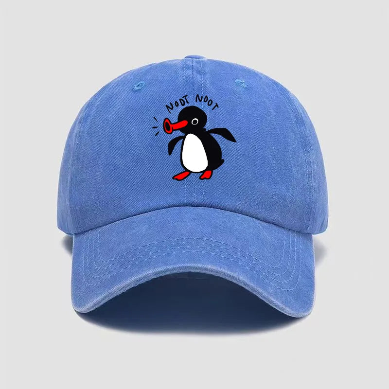 Cross-Border Hottest Curved Brim Wash Cotton Baseball Cap Cartoon Penguin