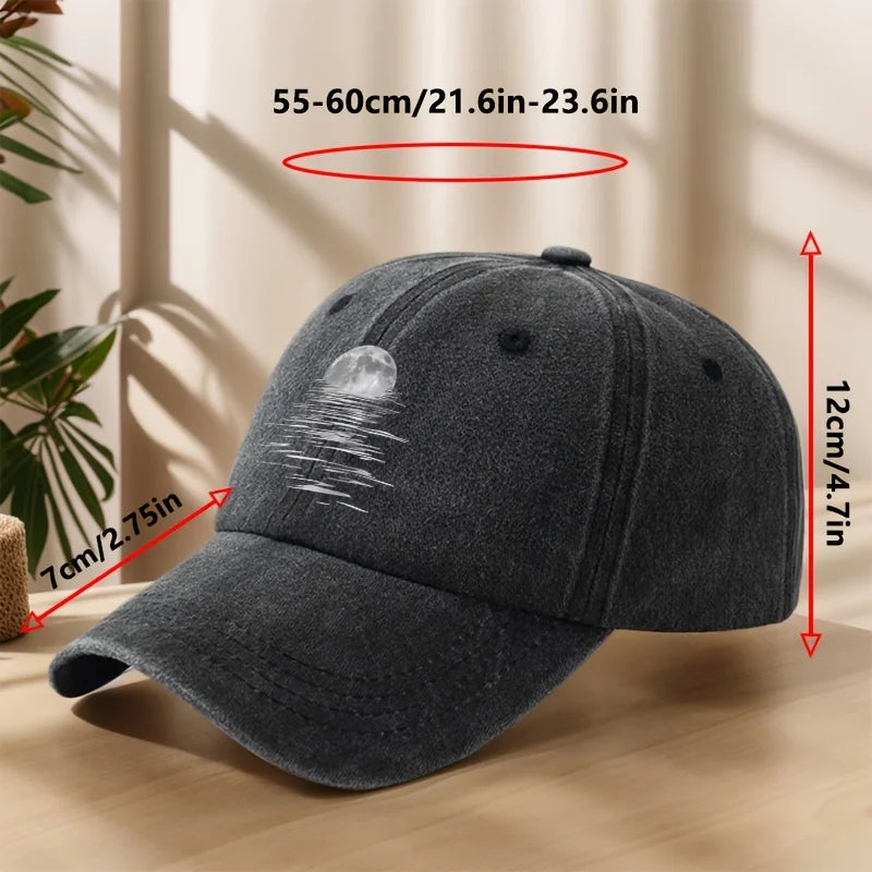 MAKEFGE Vintage Washed Soft-Top Cap with Moon & Starry Night Sky Print Baseball Hat