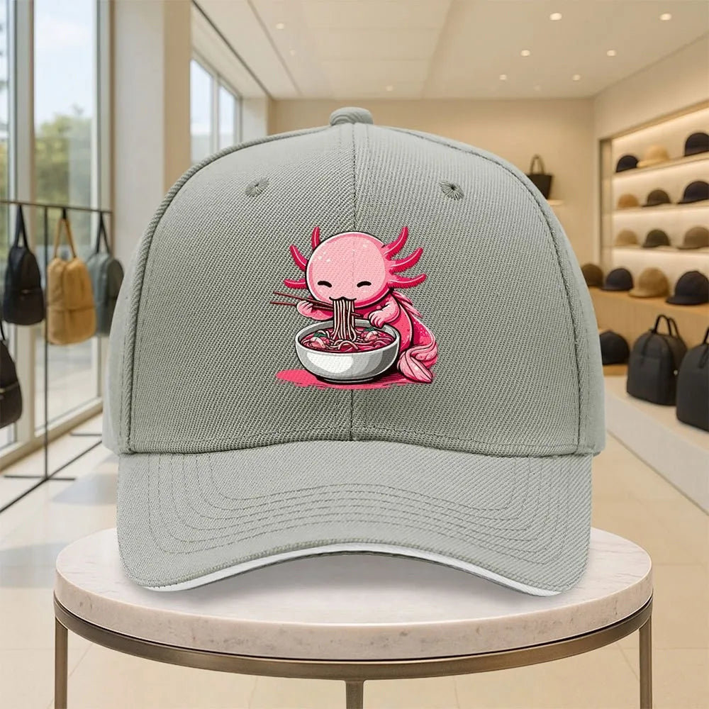 Funny Axolotl Eating Ramen Graphic Baseball Cap