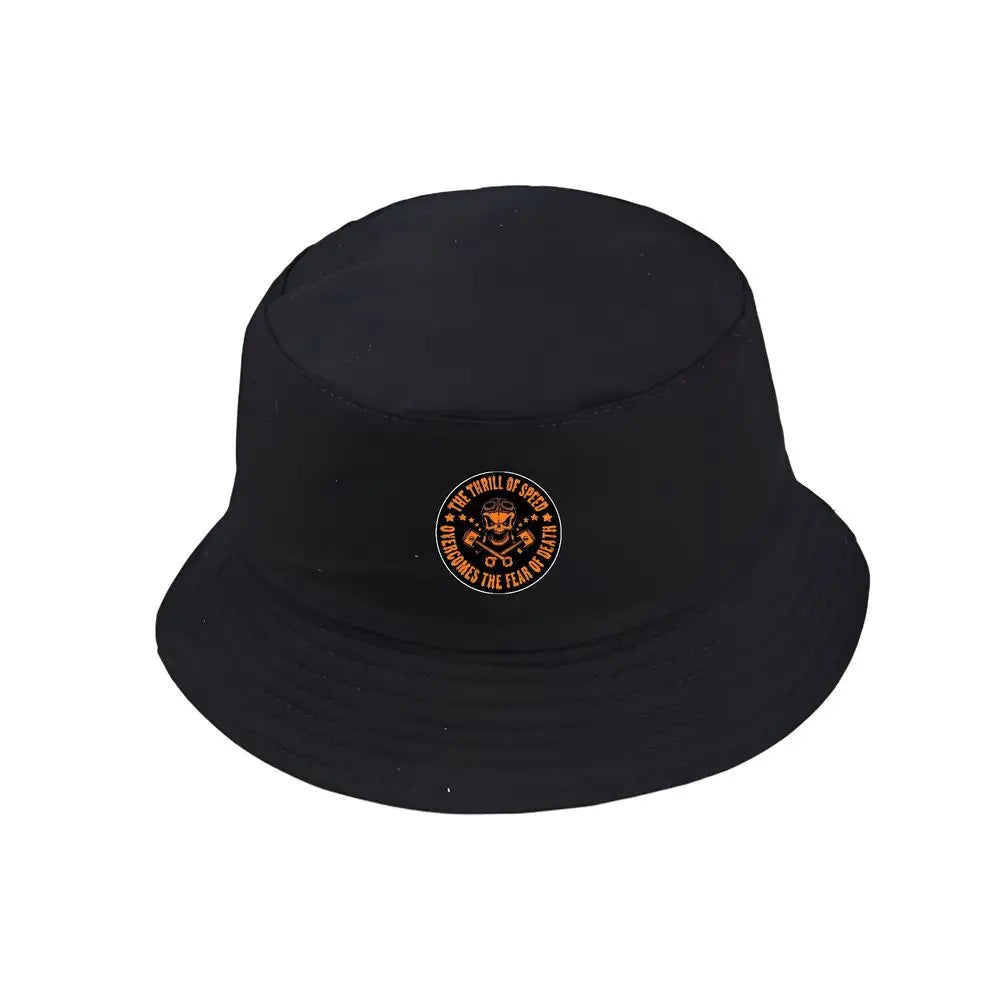 Black Summer Bucket Hat With Skull Print Fishing Cap For Men Women