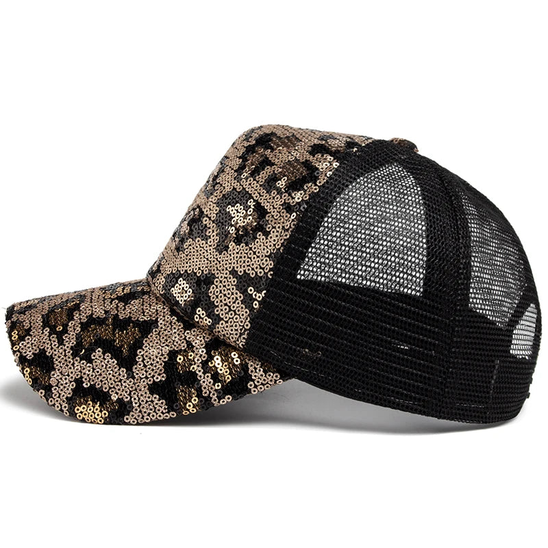Baseball Cap Summer Mesh Hat Fashion Leopard Spangle Design Hats