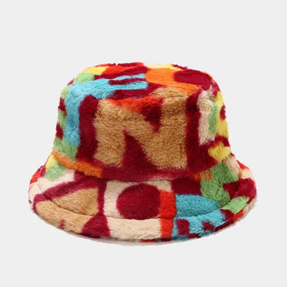 Womens Colorful Digital Print Fisherman Hat Autumn Winter Wide