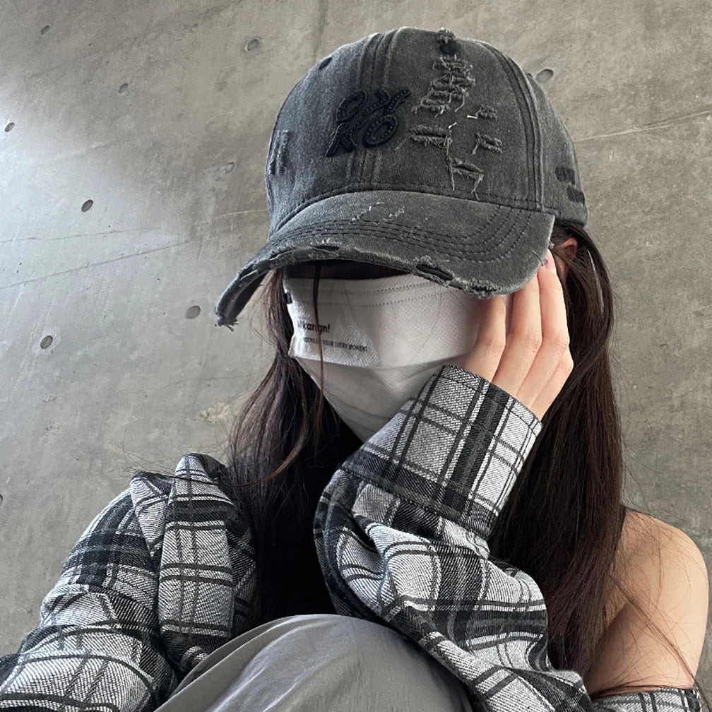Retro Unisex Washed Distressed Baseball Cap Golf Cap, American Embroidery Ripped Dad Hat