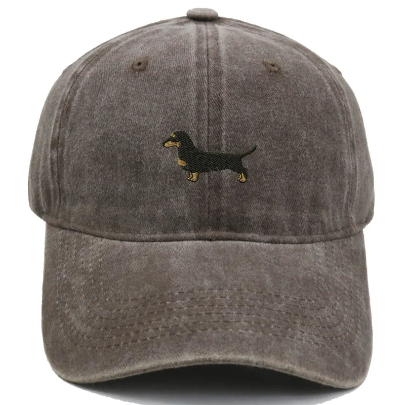 Dachshund Embroidered Vintage Washed Baseball Cap