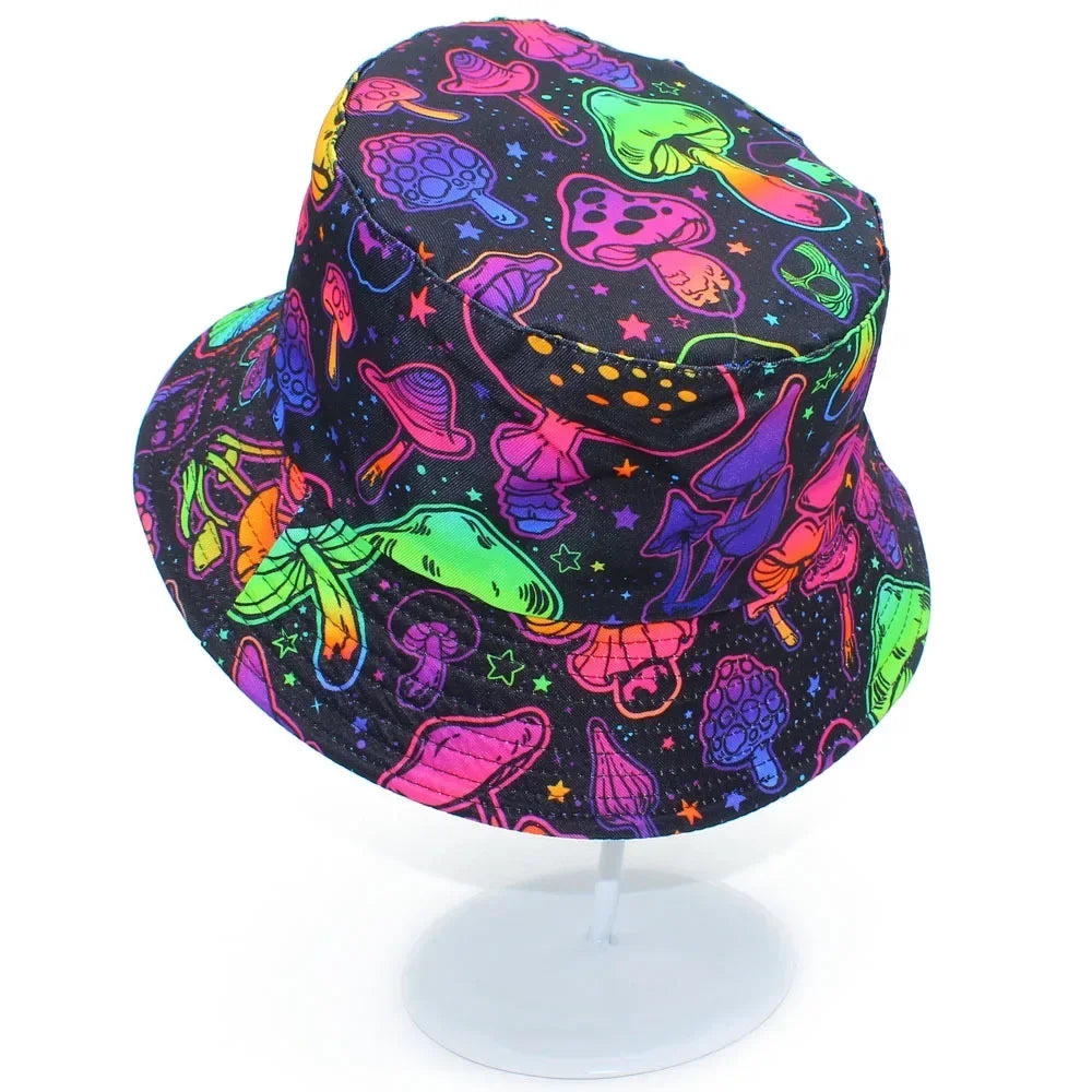 Cartoon Mushroom Print Bucket Hat Fisherman Hats Panama Caps For Men Women