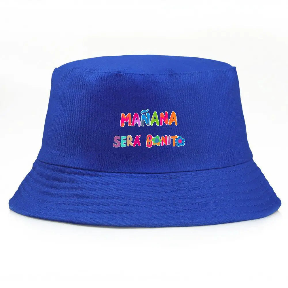 Black Bucket Hat With Wide Brim Rainbow Gradient 'MANANA SERA BONITO' Print