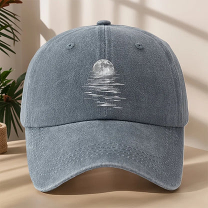 MAKEFGE Vintage Washed Soft-Top Cap with Moon & Starry Night Sky Print Baseball Hat