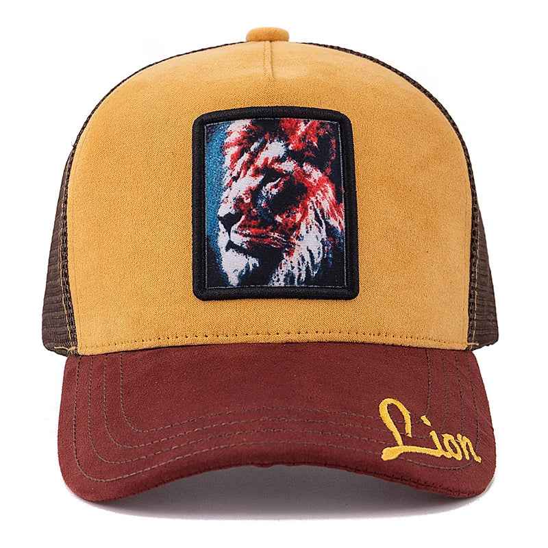 Mesh Cap Lion Pattern Patch Design Suede Hat Animal Baseball Cap