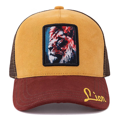 Mesh Cap Lion Pattern Patch Design Suede Hat Animal Baseball Cap