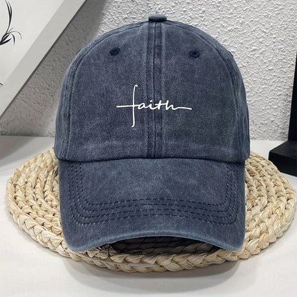 Faith Printed Retro Street Style Distressed Men Women Baseball Cap