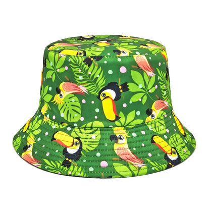 Double-sided Yellow Duck Print Pattern Panama Summer Sunscreen Fisherman Cap Bucket Hat