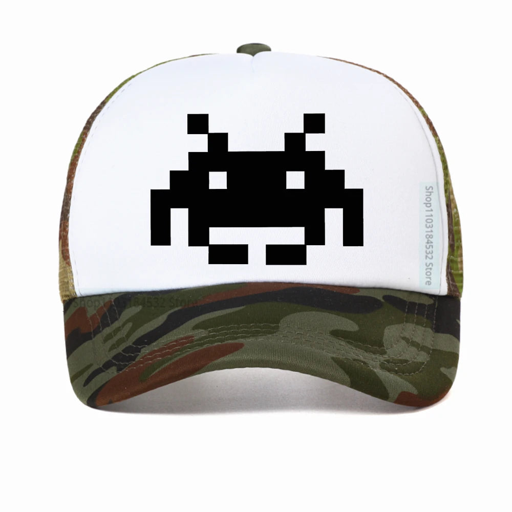 Don't Invade My Space Newest Space Invaders Arcade Mesh Breathable Baseball Cap