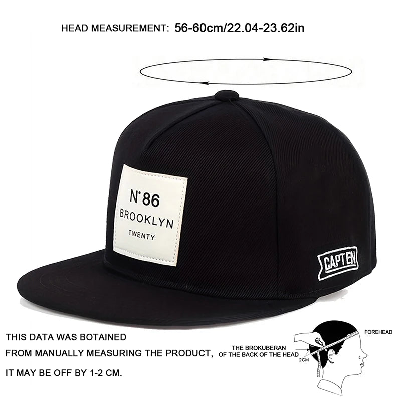 Unisex BROOKLYN Label Hip-hop Hats Adjustable Casual Snapback Caps