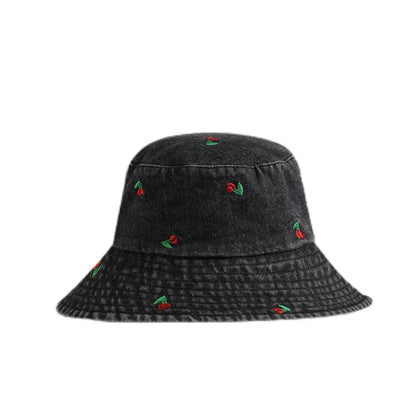Spring Summer Strawberry Embroidery Denim Jeans Bucket Hat For Men Women