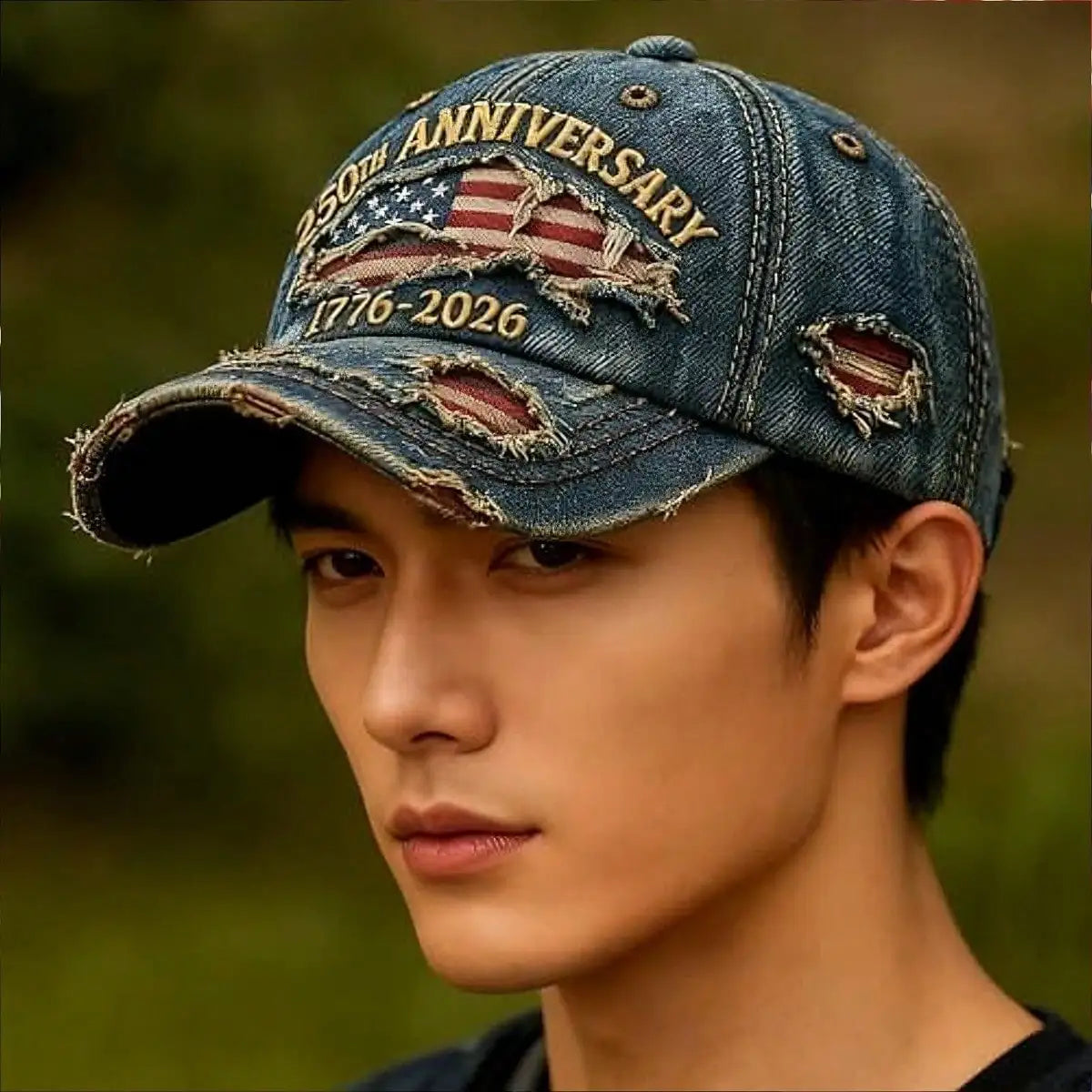250th Anniversary American Independence Commemorative Denim Distressed Baseball Cap