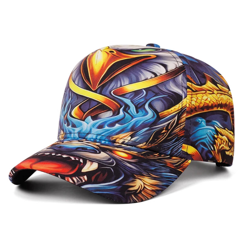 Skateboarding Hat Printed Dragon Tiger Baseball Hat