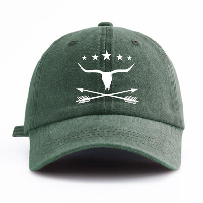 Bull Print Washed Baseball Cap For Adults