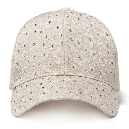 CNTANG Summer Women Rhinestone Baseball Cap Flower Embroidery Hats