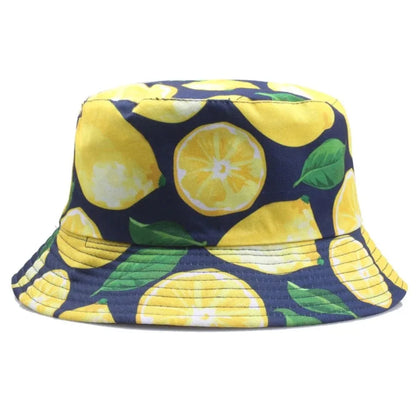 Fashion Sun Protection Bucket Hat Foldable Beach Leaf Lemon Printing Fisherman Hat For Men Women