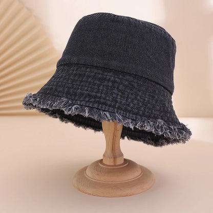 New Washed Denim Solid Color Fringed