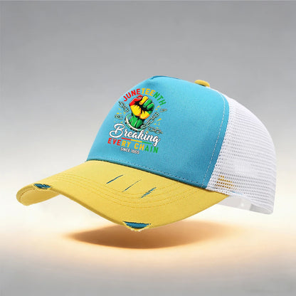 Tear Style Baseball Cap With 'June Teenth' Pattern Print Design