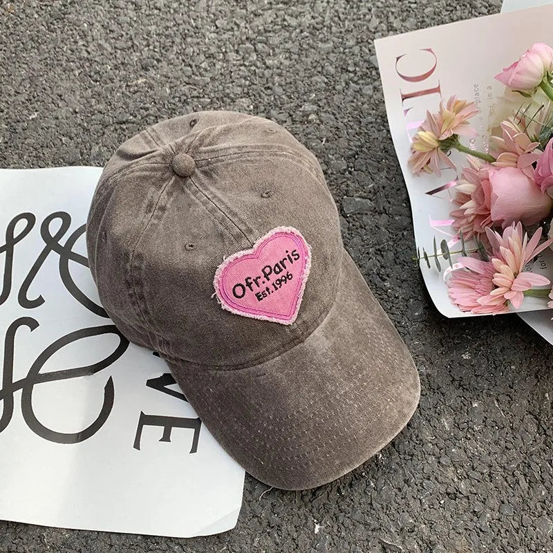 Pink Bow Baseball Cap For Women Y2K Korean Washed Denim Snapback Hat