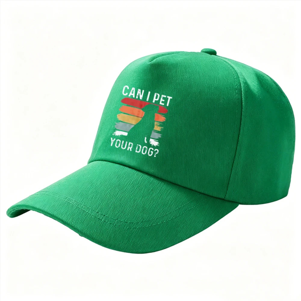 Retro Stripe Can I Pet Your Dog Dog Silhouette Baseball Cap