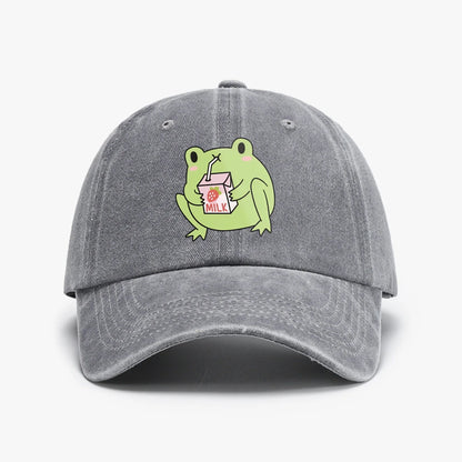 Cute Strawberry Milk Frog rint Washed Baseball Cap