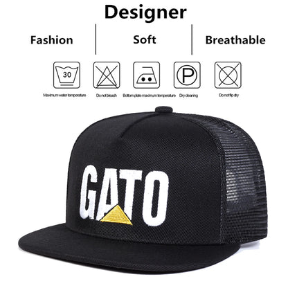 Unisex GATO Letter Embroidery Hip-hop Net Hats Spring Summer Adjustable Baseball Caps Sunscreen Hat