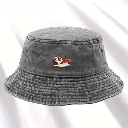 Dog Print Fisherman Hat, Foldable Storage, Washed and Vintage Style