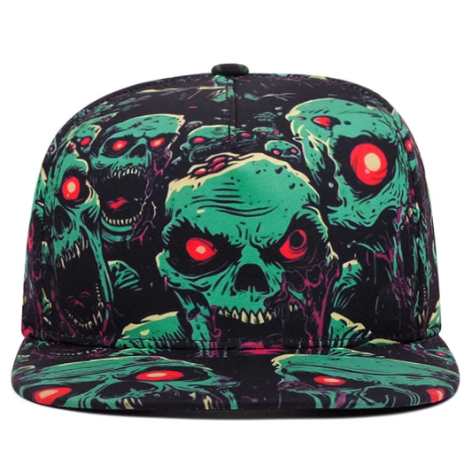 New Red Eyes Green Skeleton Colorful Skeleton Printed Flat brimmed Hat Hip Hop Hat