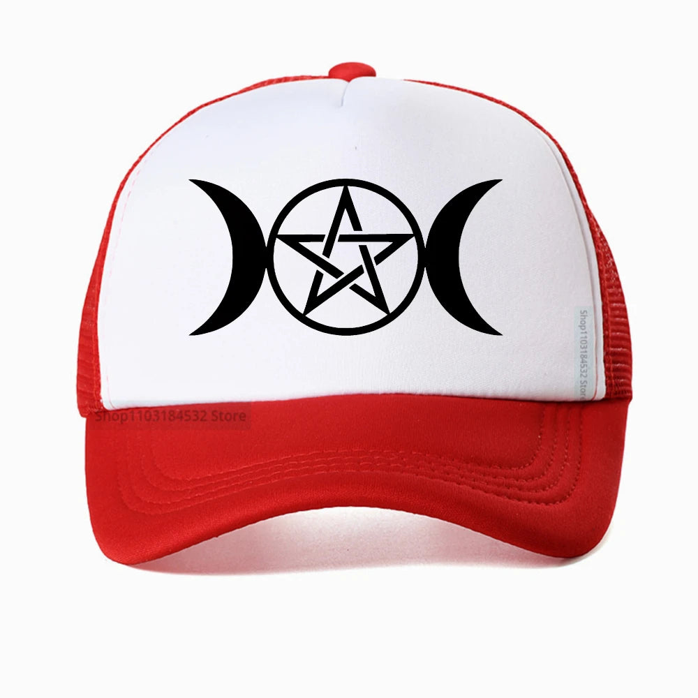 Triple Moon Goddess Wicca Pentacle Cartoon Baseball Cap