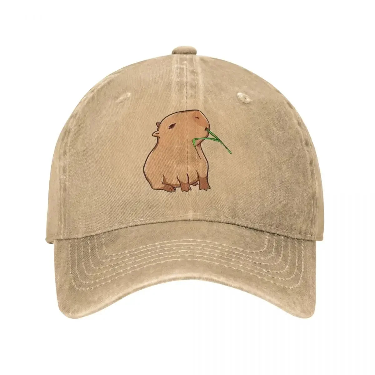 Vintage Capybara with A Leaf Eat Your Greens Baseball Caps